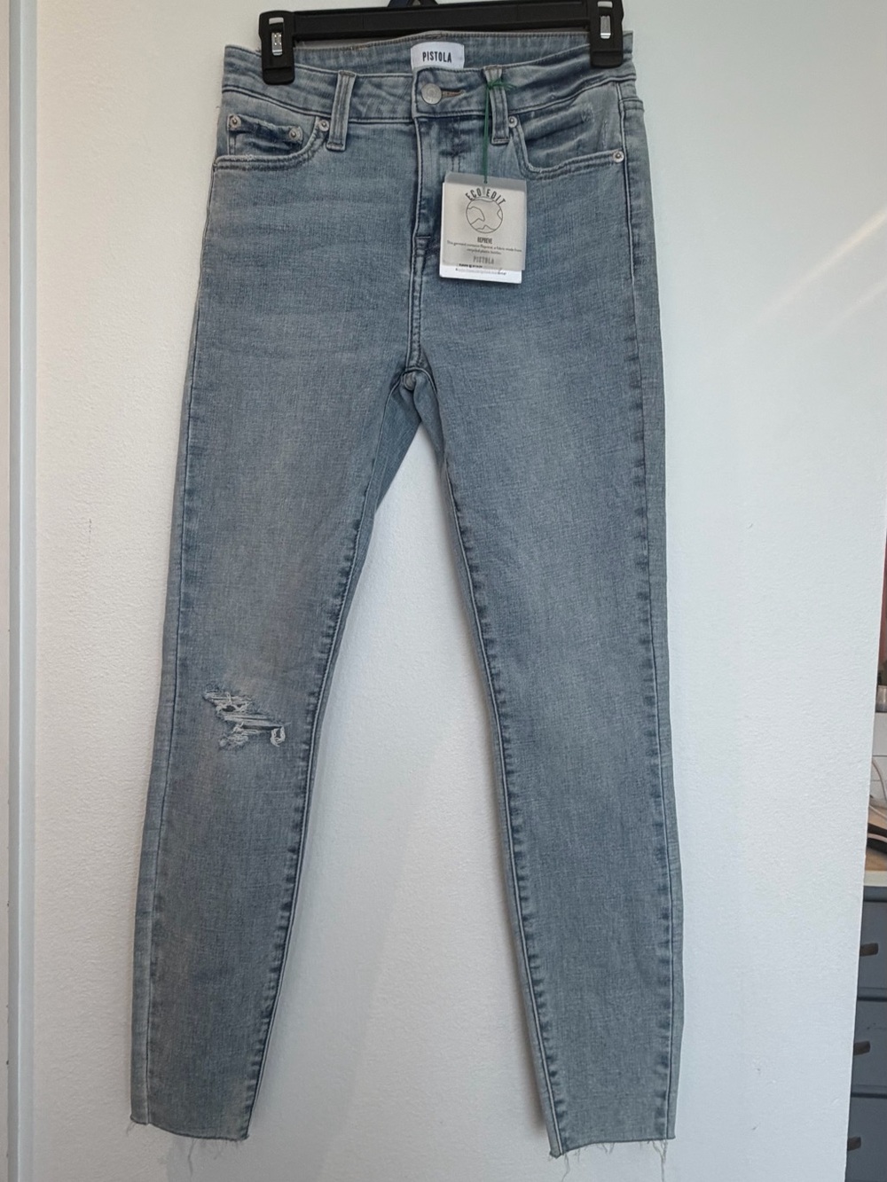 pistola Audrey Light Wash Mid- Rise Skinny Jeans with Knee Distress